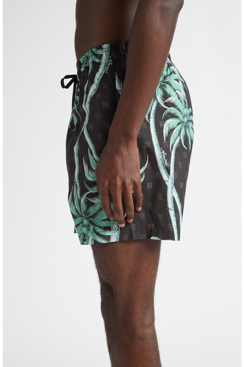 Twisted Palms Print Swim Trunks, Alternate, color, BLACK
