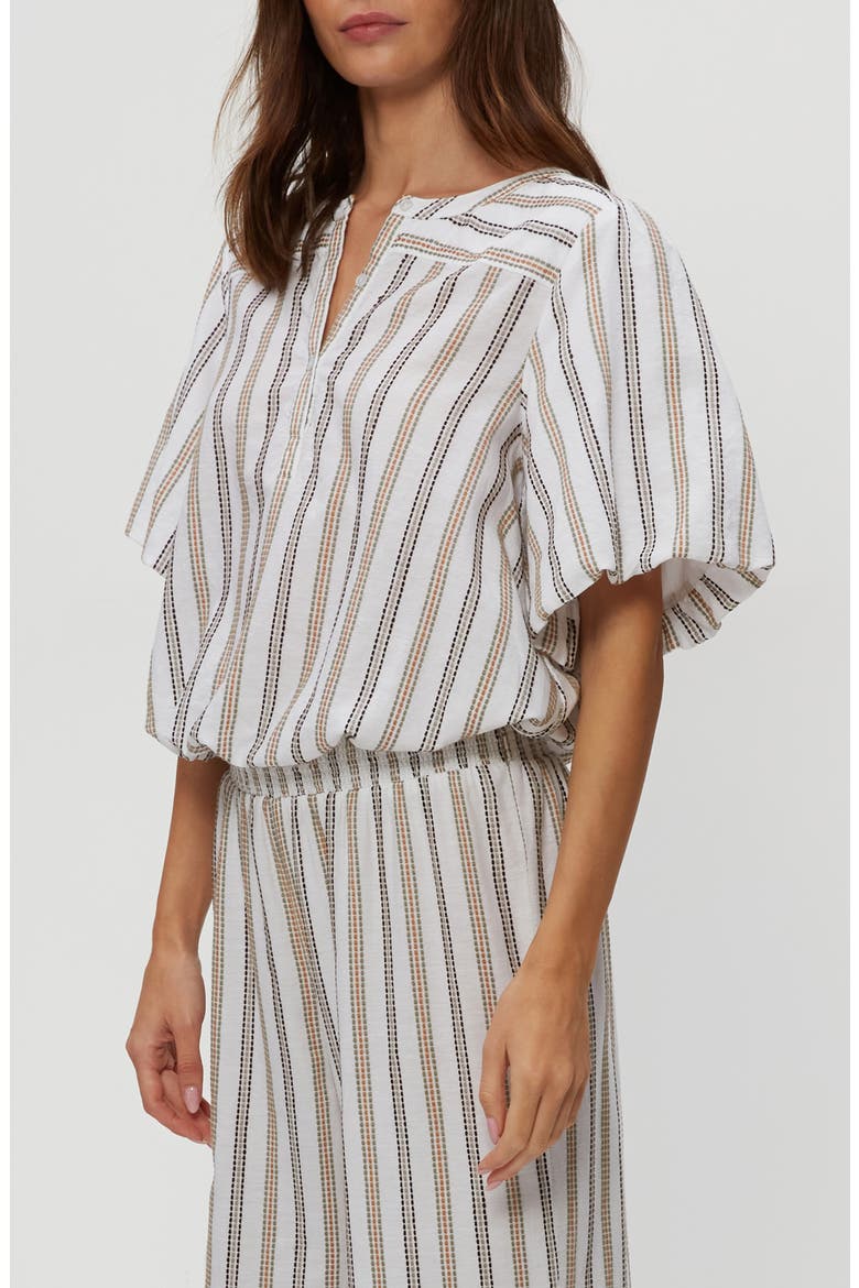 Zephyr Embroidered Stripe Bubble Hem Cotton Top, Alternate, color, WHITE