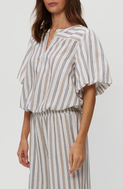 Michael Stars Zephyr Embroidered Stripe Bubble Hem Cotton Top