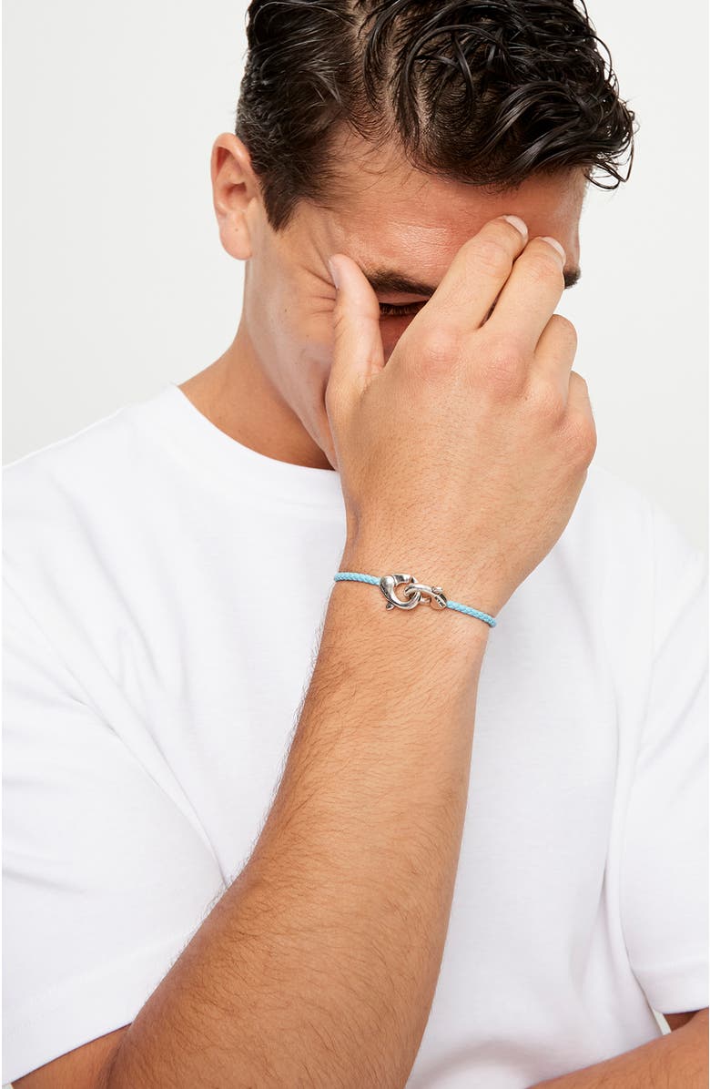 UNODE50 Blue leather strap with sterling silver-plated interlocking carabiner detail, Alternate, color, Silver