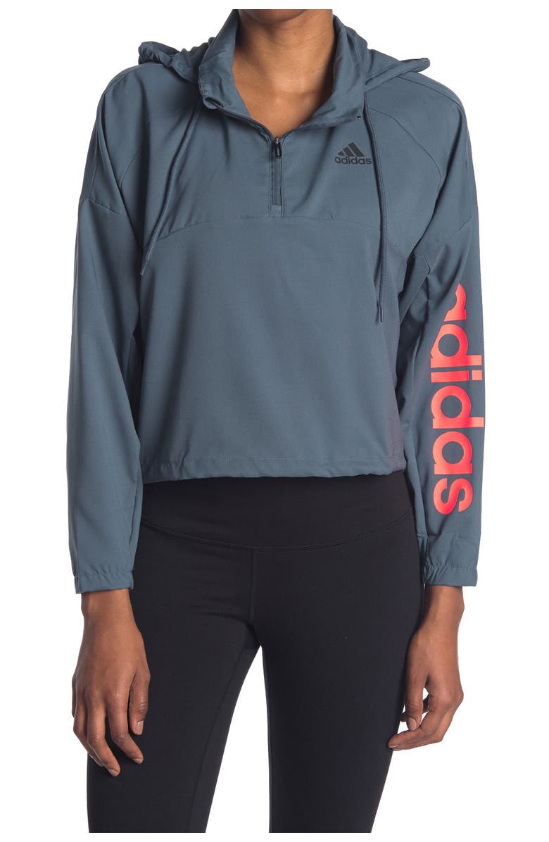 adidas Cropped 3/4 Zip Hoodie, Main, color, 