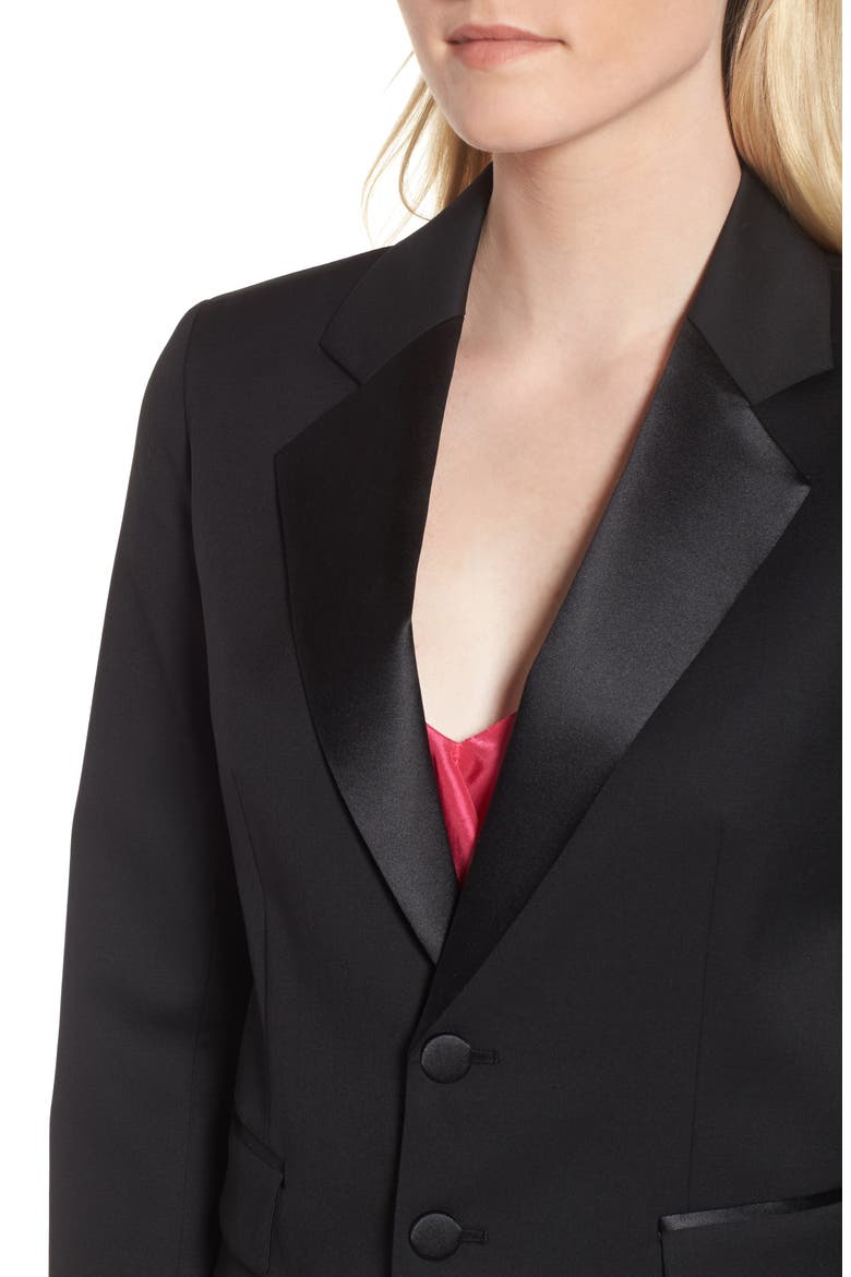 Tuxedo Detail Wool Suit Jacket, Alternate, color, BLACK