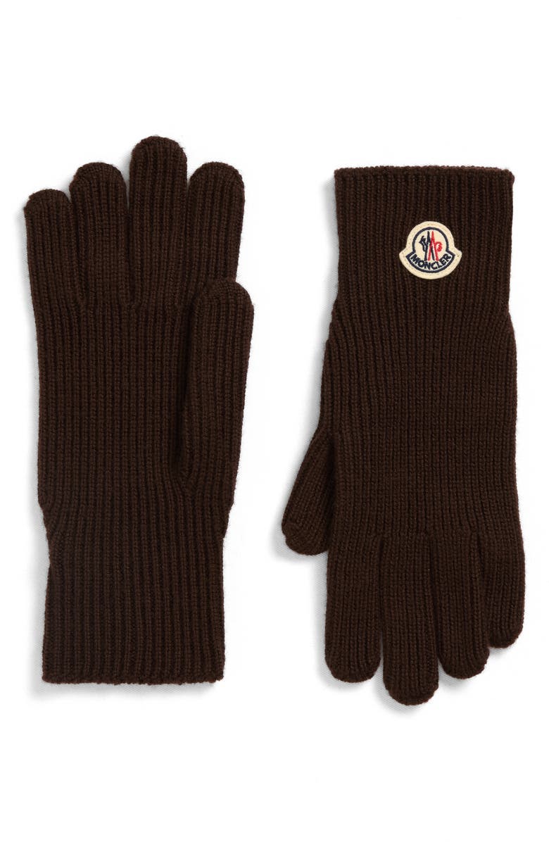 Moncler Virgin Wool Gloves, Main, color, Brown