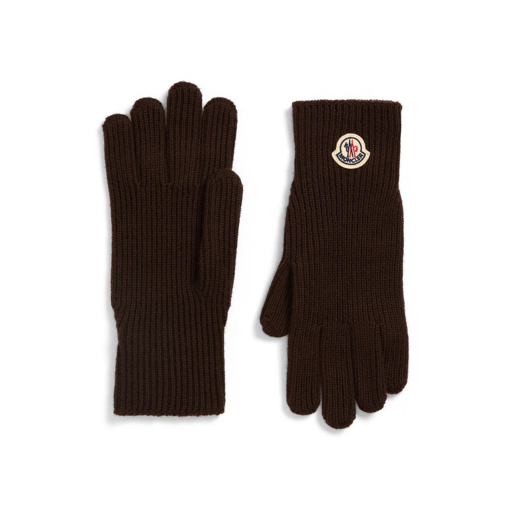 Moncler Virgin Wool Gloves In Brown