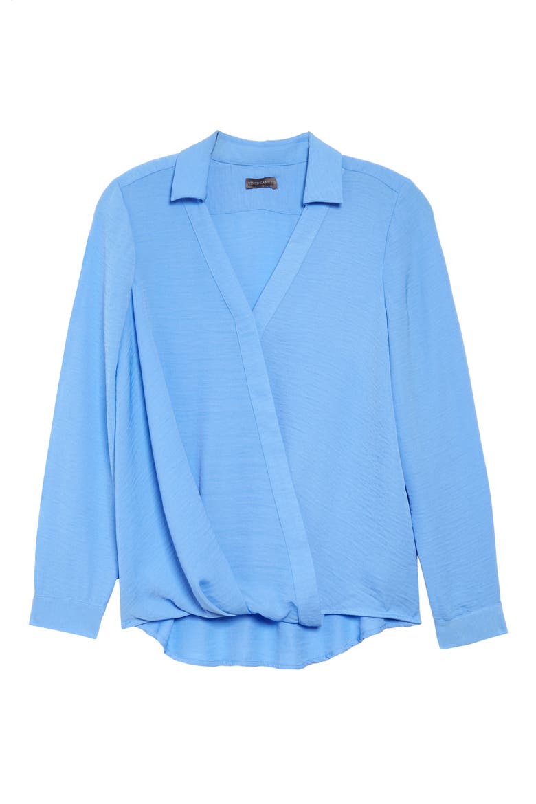 Wrap Front Rumple Twill Blouse, Main, color, LAKE
