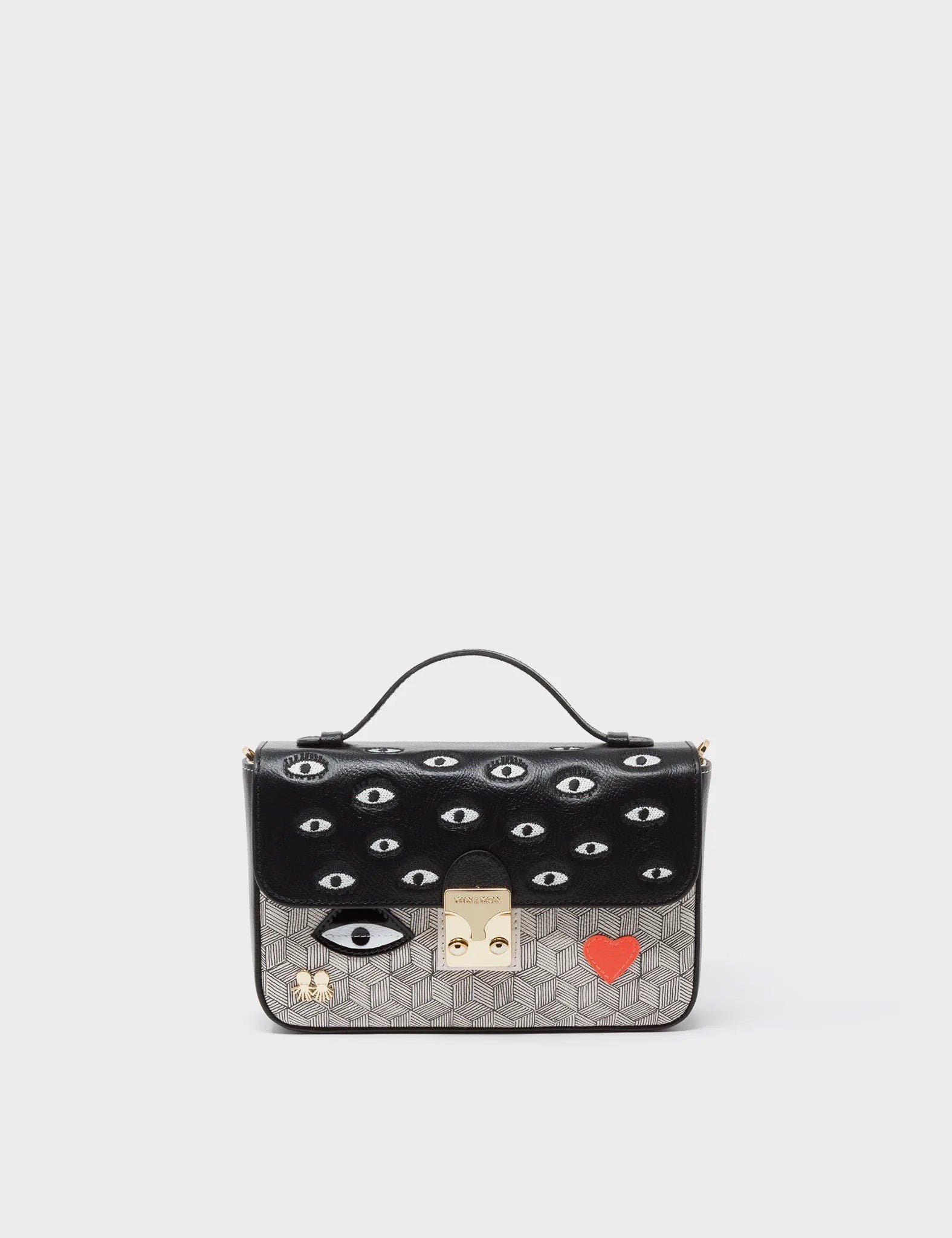 MIN & MON Amantis Leather Crossbody Mini Handbag - All Over Eyes Embroidery, Alternate, color, 