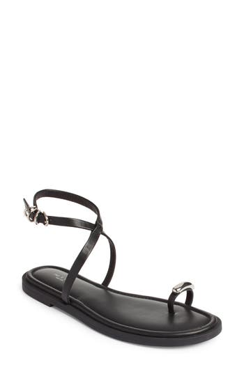 Rag & Bone Geo Leather Toe-ring Flat Sandals In Black Leather