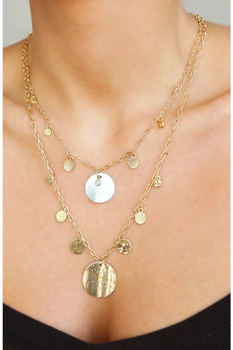 Set of 2 Disc Station Necklaces, Alternate, color, GOLD