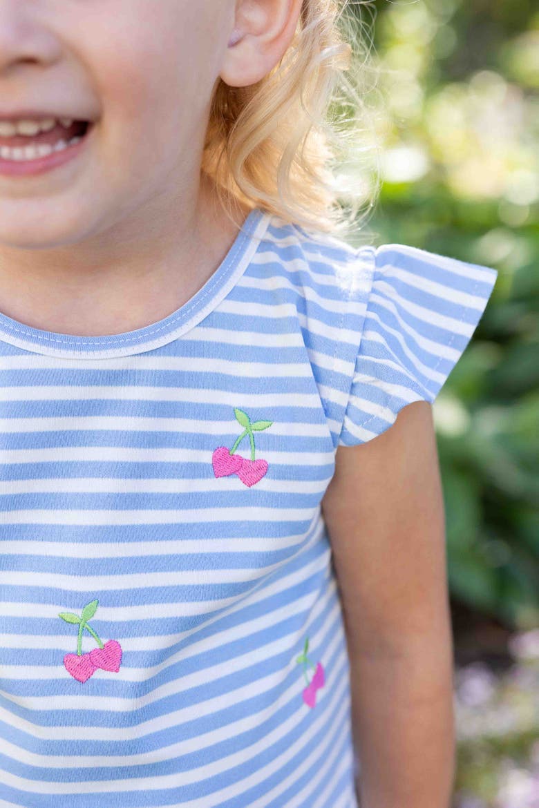 Knit Short Set With Embroidered Heart Cherries, Alternate, color, Blue/White/Pink
