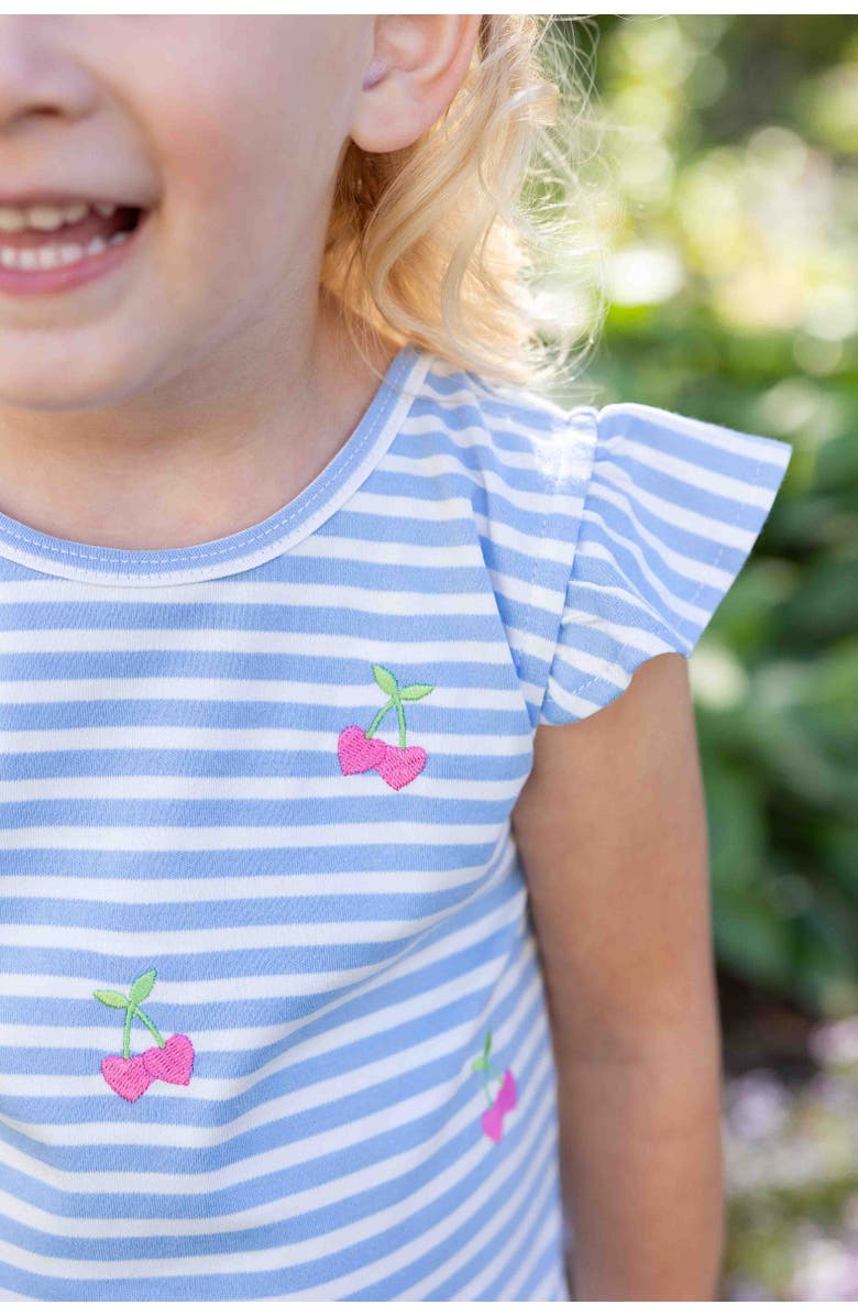 Florence Eiseman Knit Short Set With Embroidered Heart Cherries, Alternate, color, Blue/White/Pink