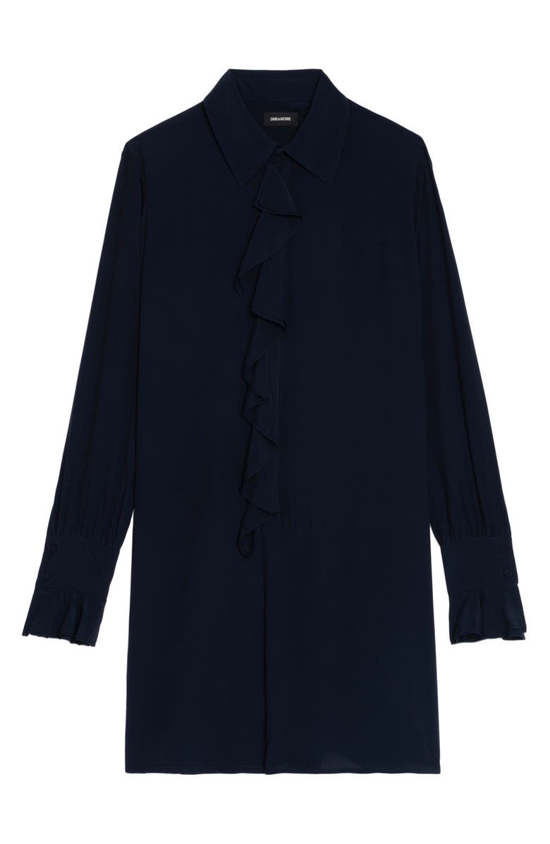 Zadig & Voltaire Rhelyne Ruffle Long Sleeve Shirtdress, Alternate, color, Encre
