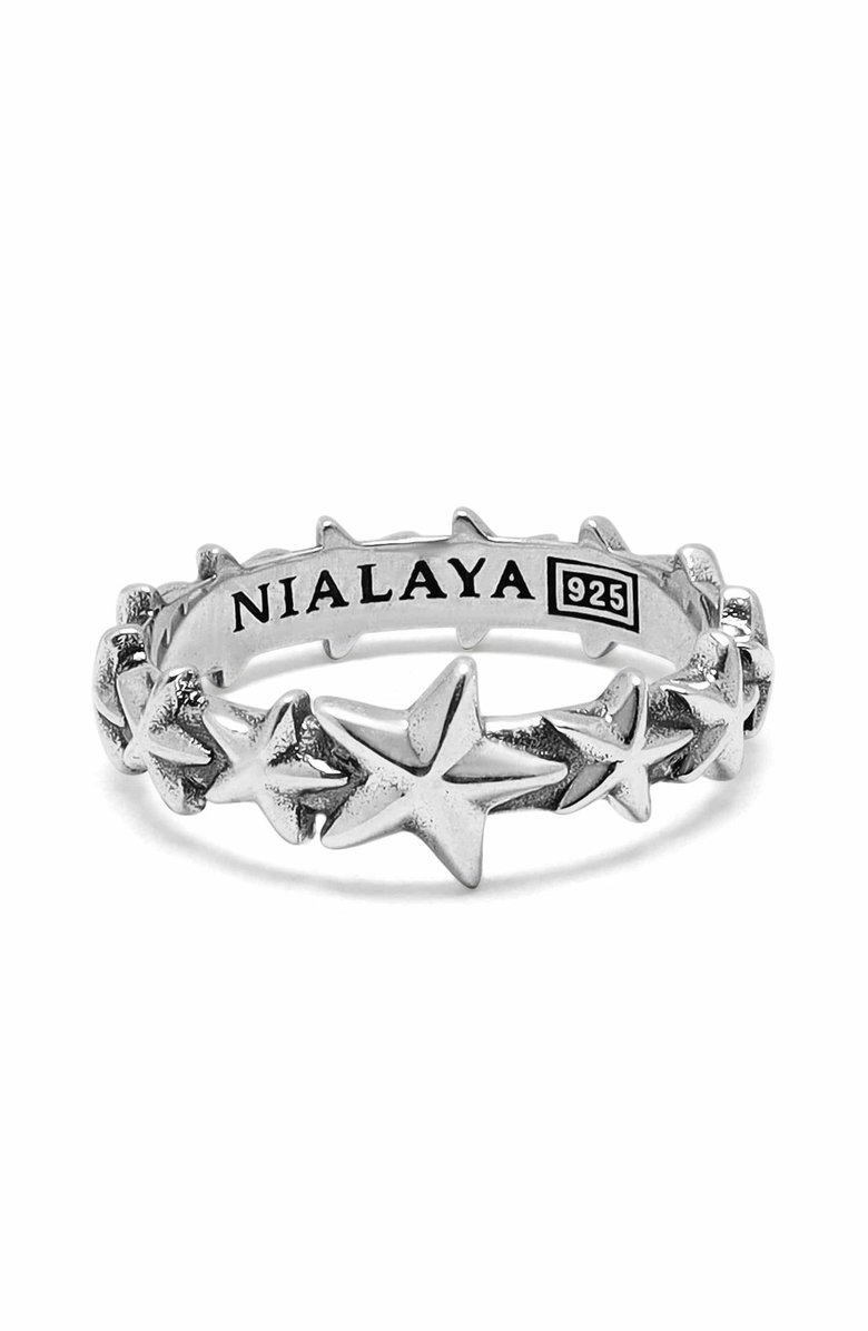 Nialaya Sterling Silver Star Band Ring, Main, color, Silver