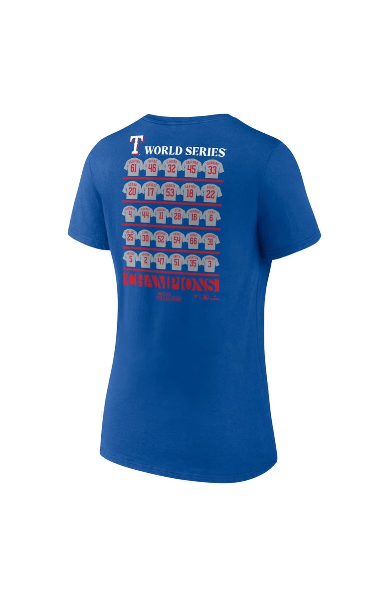 FANATICS Women's Fanatics Branded Royal Texas Rangers 2023 World Series Champions Jersey Roster V-Neck T-Shirt, Alternate, color, 