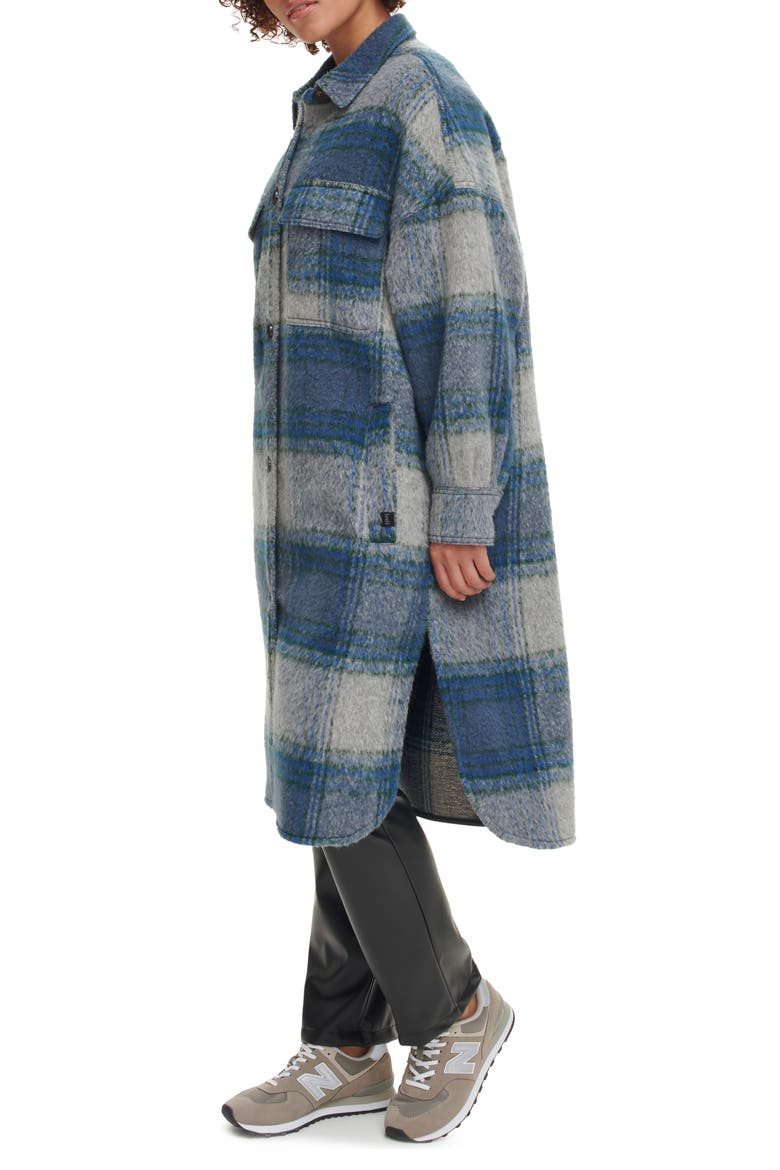 Plaid Longline Coat, Alternate, color, BLUE PLAID