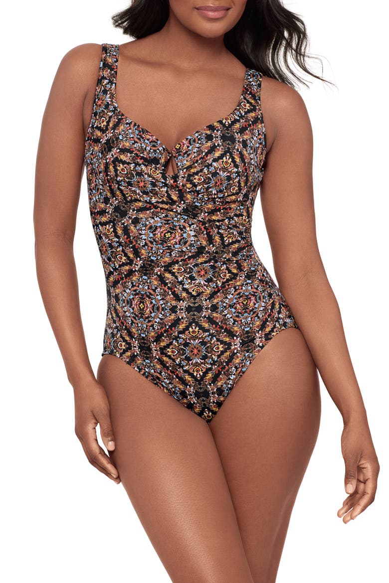 Scandale Escape Underwire One-Piece Swimsuit, Main, color, BLACK/ MULTI