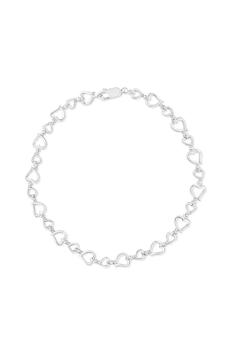 Haus of Brilliance Silver Prong Set Diamond Accent Alternating Heart Link Bracelet, Alternate, color, White
