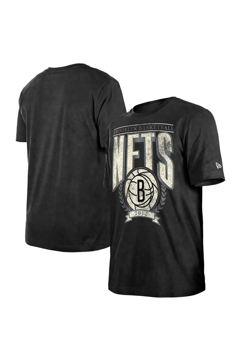 Men's New Era  Black Brooklyn Nets Throwback Vintage Boxy Mineral Wash T-Shirt, Main, color, Black