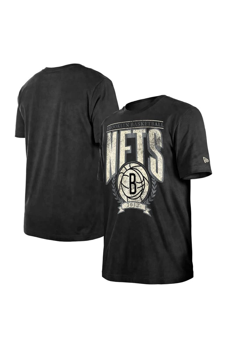 New Era Men's New Era  Black Brooklyn Nets Throwback Vintage Boxy Mineral Wash T-Shirt, Main, color, Black