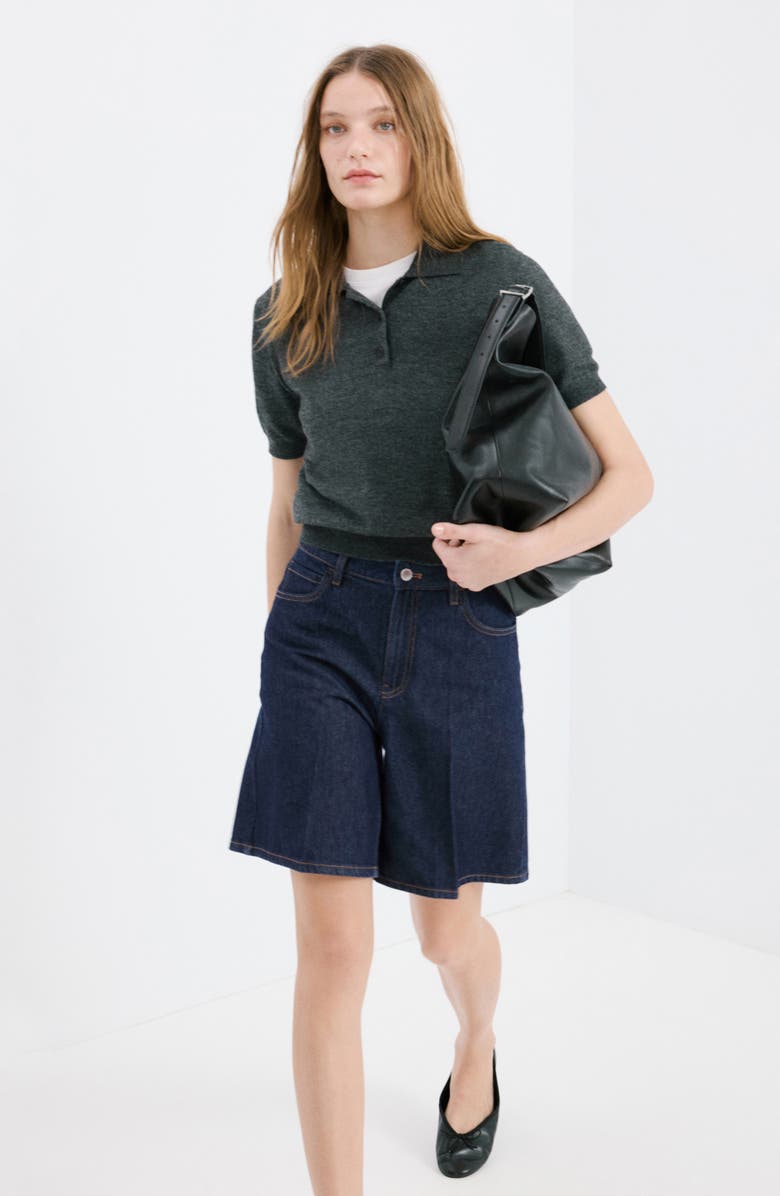 MANGO High Waist Long Denim Shorts, Alternate, color, Open Blue