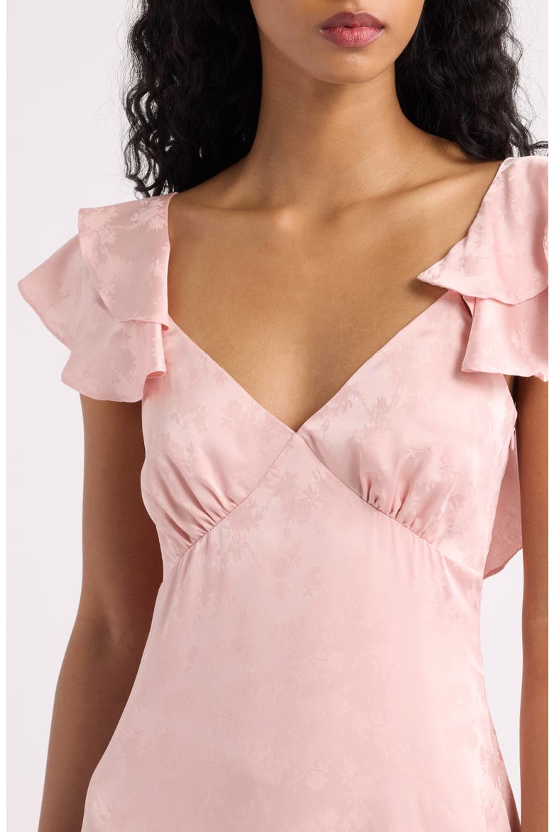 Sinclair Flutter Sleeve Satin Midi Dress, Alternate, color, PINK