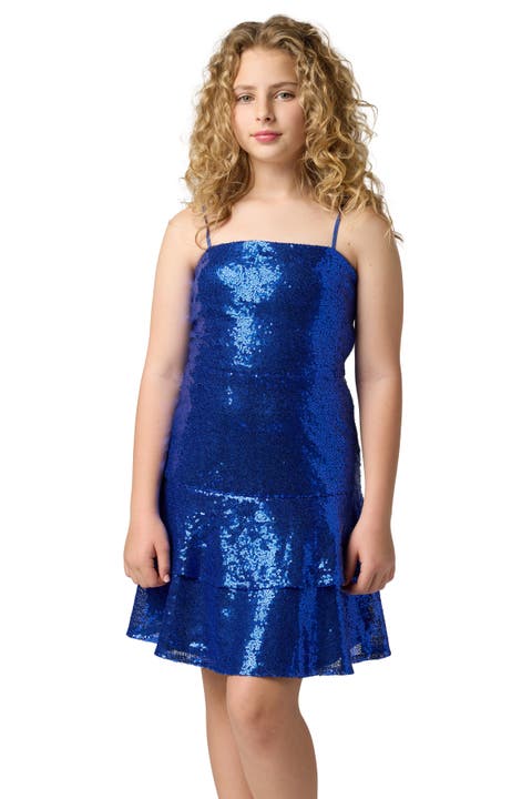 Sequin Bow Back Tiered Dress (Big Kid)