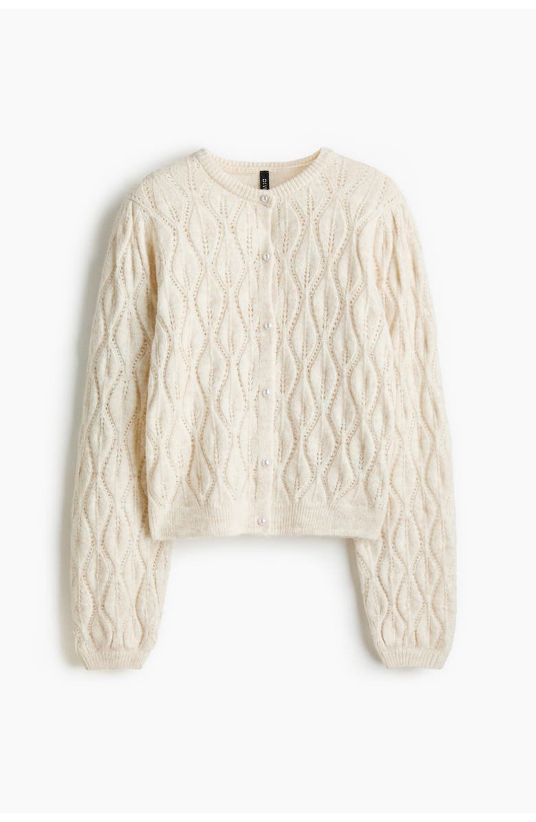 H&M Pointelle-knit Cardigan, Main, color, Light Beige