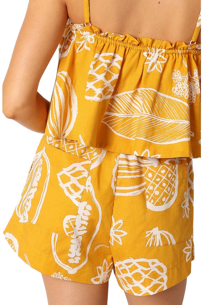 Honey Mixed Print Cotton & Linen Drawstring Shorts, Alternate, color, YELLOW