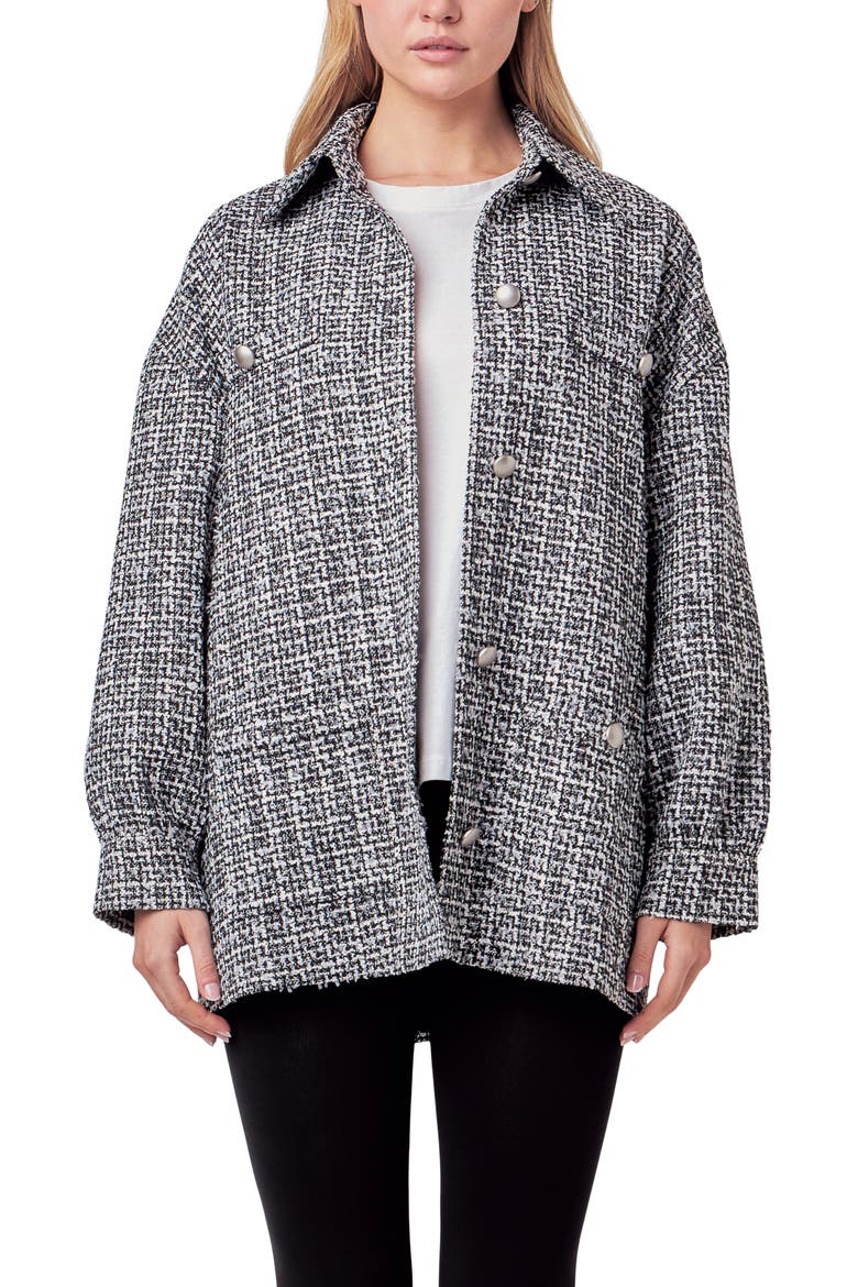 Tweed Button-Up Shirt Jacket, Alternate, color, BLACK/ WHITE