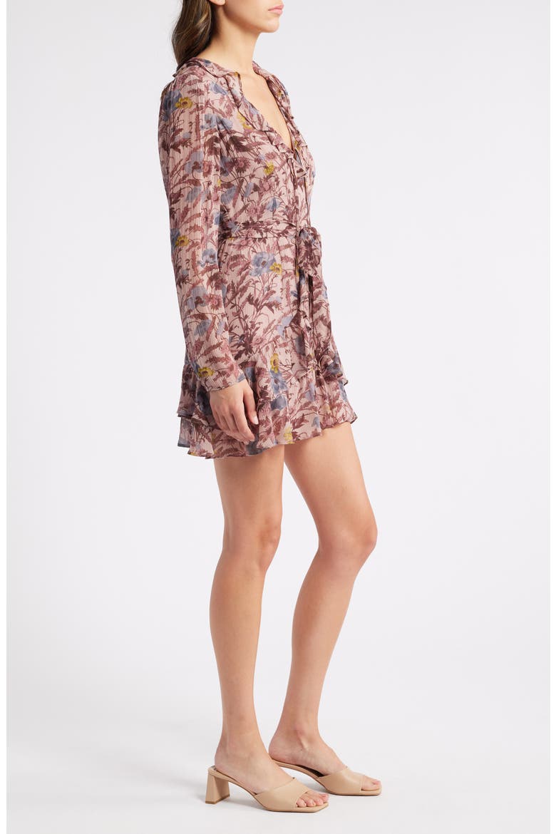 Tamera Floral Ruffle Long Sleeve Silk Minidress, Alternate, color, DKPRIMMLT