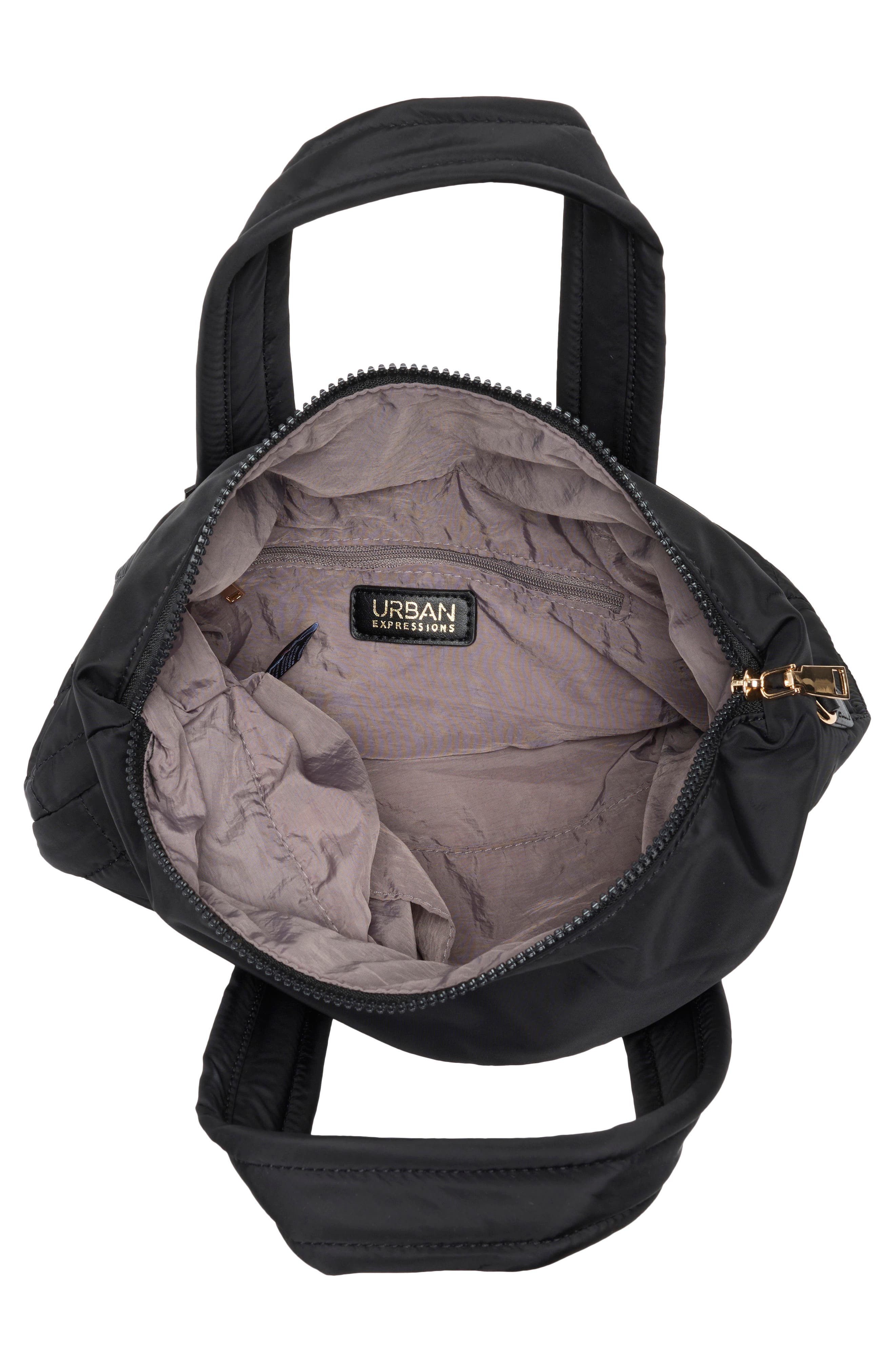 URBAN EXPRESSIONS HANDBAGS Quilted Nylon Tote Bag, Alternate, color, Black
