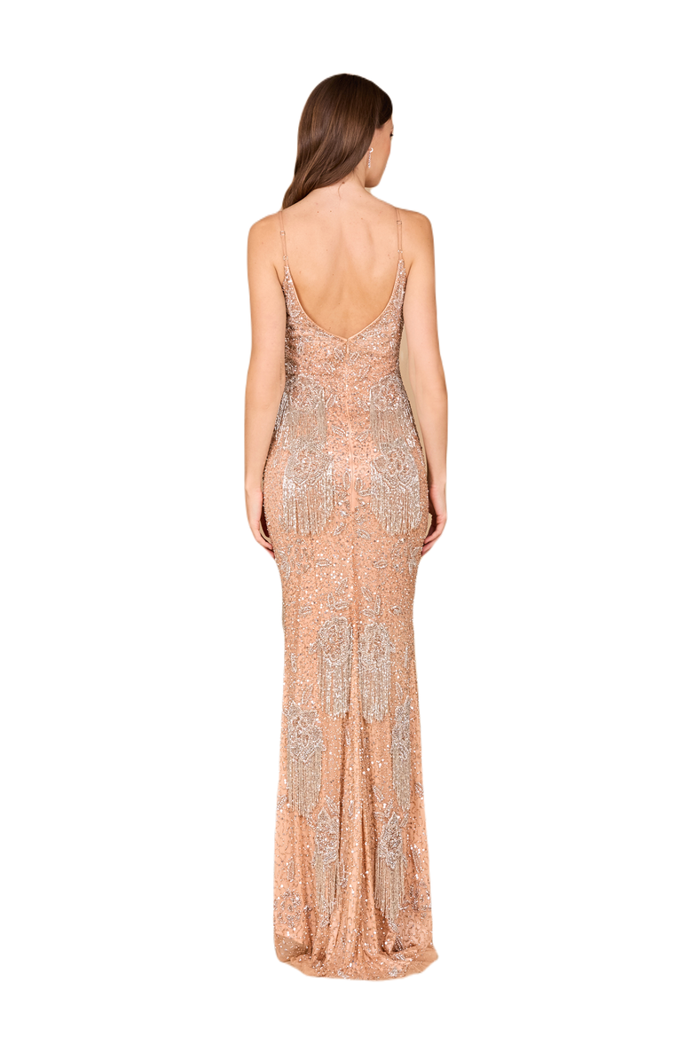 LARA New York Danika Floral Beaded Sheath Beaded Dress with Beaded Fringe, Alternate, color, Blushsilver