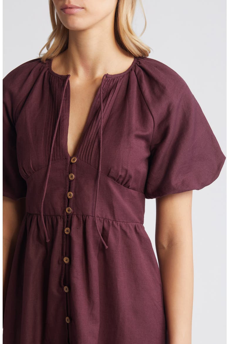 Isabella Button Front Linen & Organic Cotton Maxi Dress, Alternate, color, PURPLE