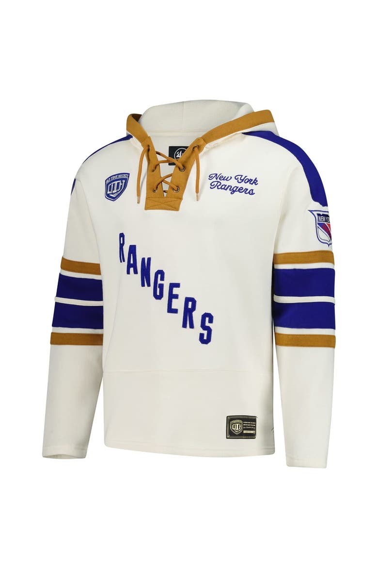 Men's '47 Mark Messier Cream New York Rangers Blue Line Heritage Name & Number Lace-Up Pullover Hoodie, Alternate, color, Cream