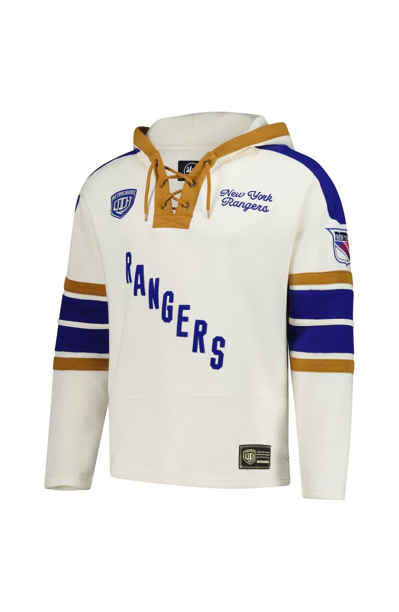 '47 Men's '47 Mark Messier Cream New York Rangers Blue Line Heritage Name & Number Lace-Up Pullover Hoodie, Alternate, color, Cream