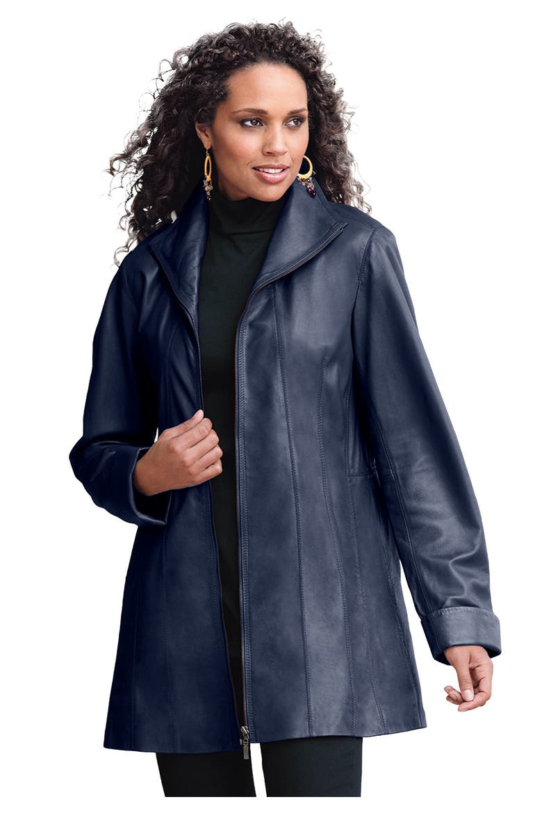 Plus Size A Line Leather Jacket, Main, color, NAVY