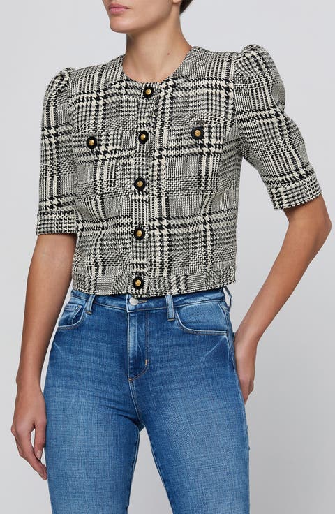 Allegra Glen Plaid Short Sleeve Cropped Jacket