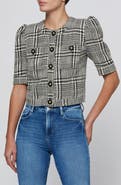 L'AGENCE Allegra Glen Plaid Short Sleeve Cropped Jacket