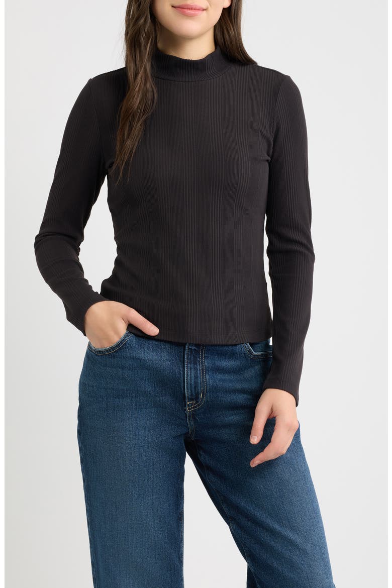 Mock Neck Long Sleeve Shirt, Main, color, BLACK