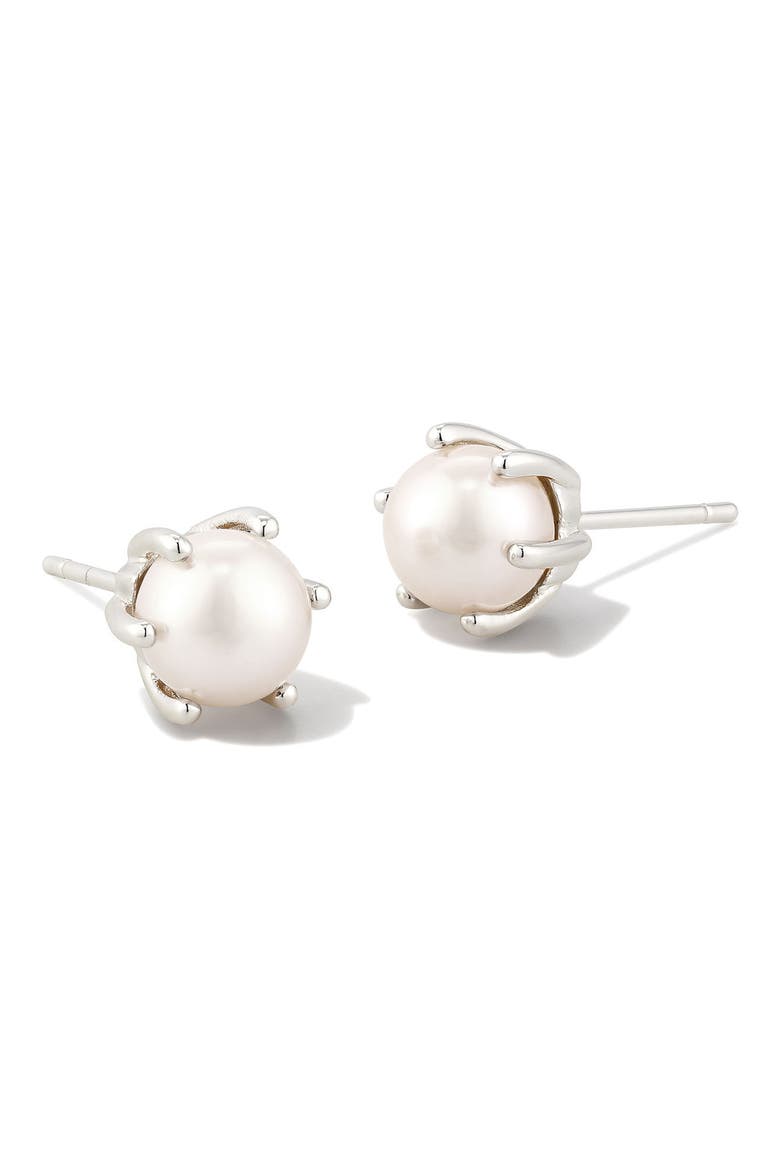 Ashton Cultured Pearl Stud Earrings, Alternate, color, BRIGHT SILVER WHITE PEARL