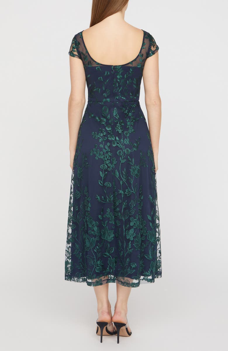 JS Collections Meredith Floral Embroidery A-Line Dress, Alternate, color, Navy/ Green