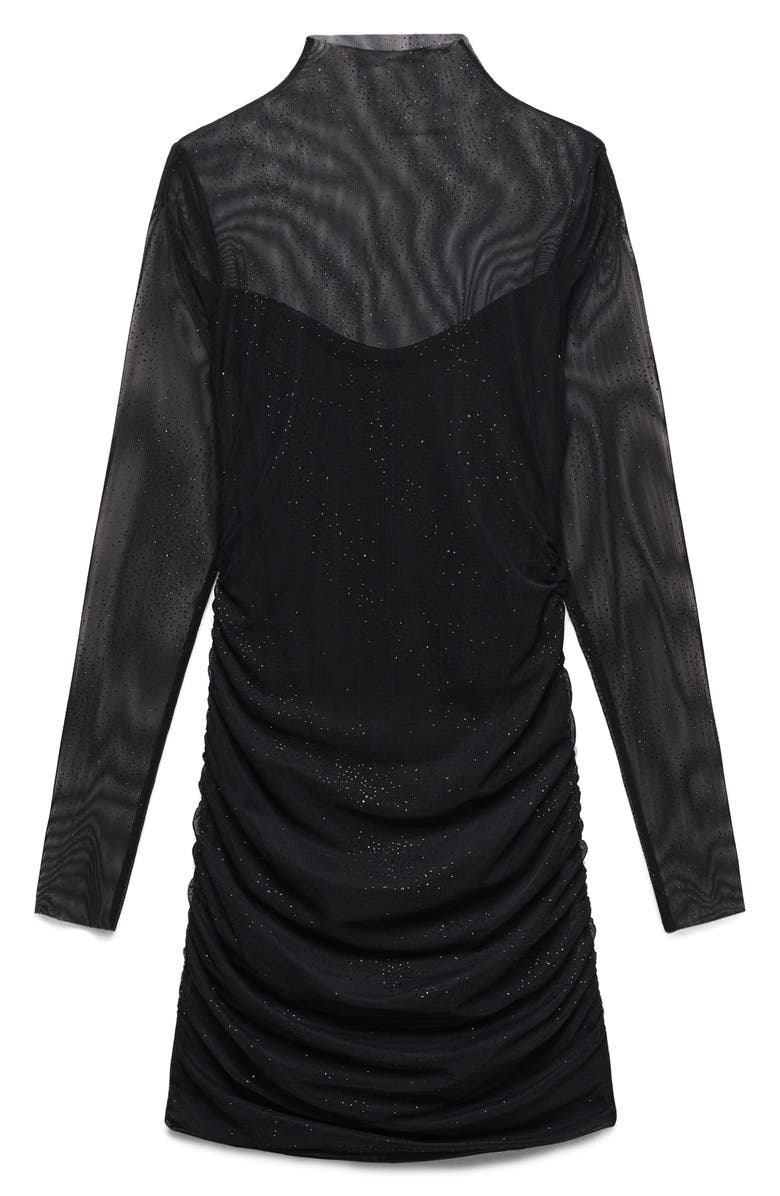 MANGO Sparkle Embellished Long Sleeve Mesh Minidress, Alternate, color, 