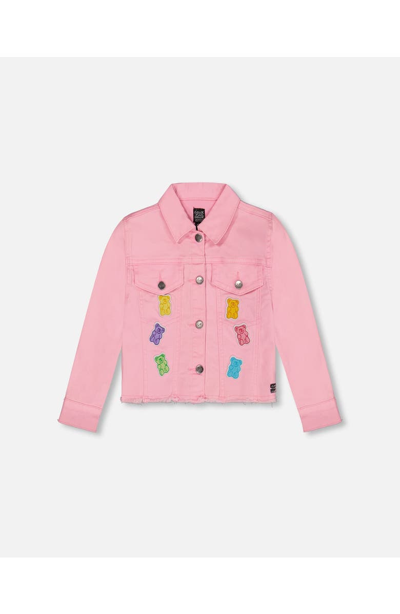 Deux par Deux Girl's Jean Jacket With Embroidery Pink And Multicolored Gummies, Main, color, 