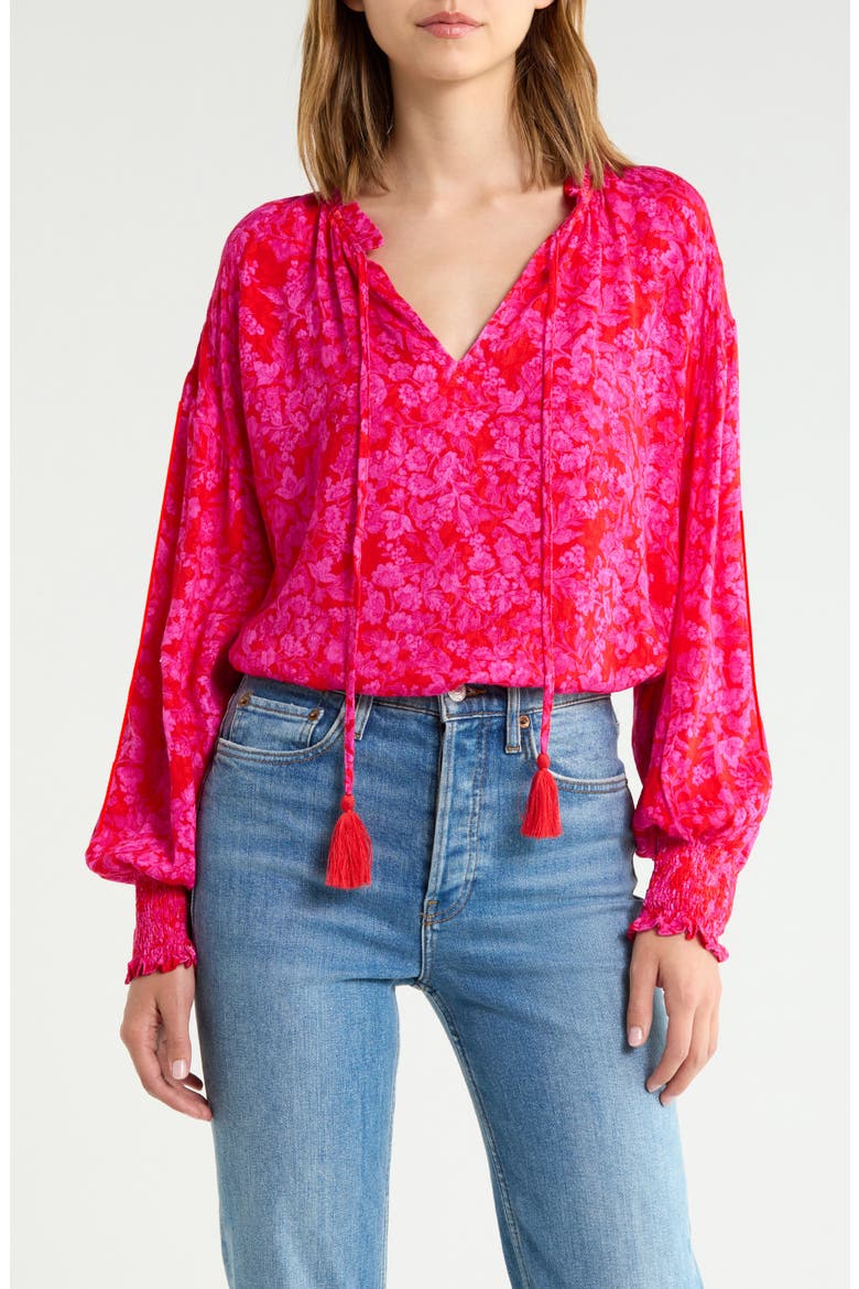 Weylin Split Neck Top, Main, color, RED-FUCHSIA