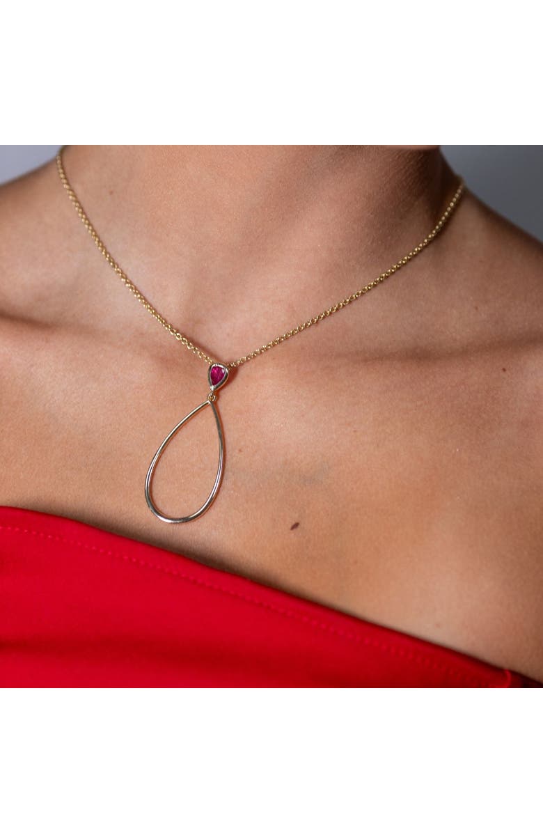 Lucy Quartermaine Long Petal Drop Necklace with Pear Cut Ruby, Alternate, color, Gold