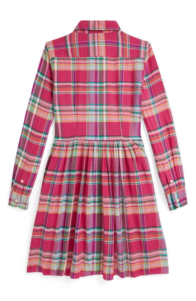 Polo Ralph Lauren Kids' Long Sleeve Plaid Shirt Dress, Alternate, color, Pink-Purple-Green Multi
