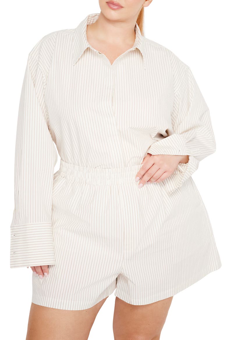 Stripe Stretch Cotton Poplin Button-Up Shirt, Alternate, color, PUTTY PENCIL STRIPE003