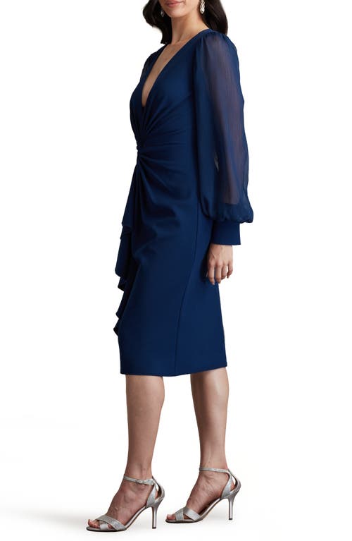 Tadashi Shoji Ruffle Long Sleeve Chiffon Dress In Midnight