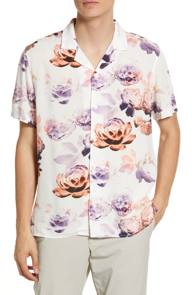 Open Edit Men's Floral Short Sleeve Button-Up Camp Shirt, Main, color,