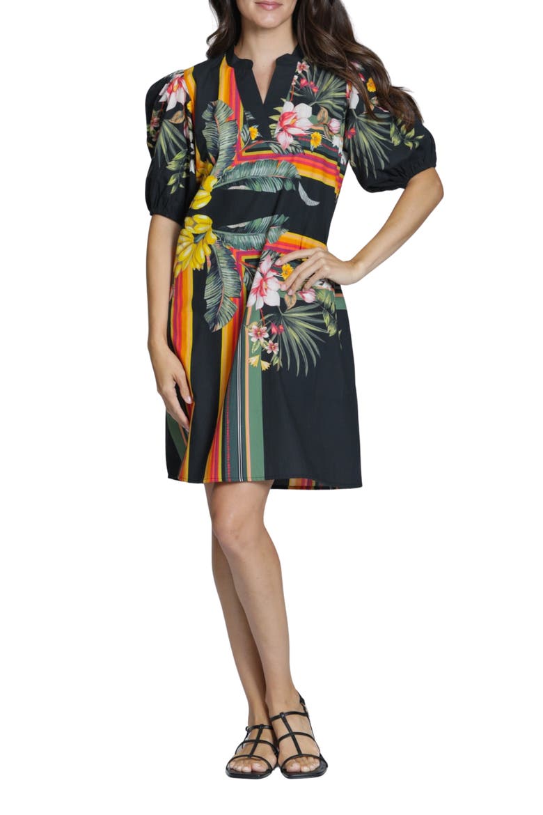 Puff Sleeve Minidress, Main, color, YELLOW MULTI