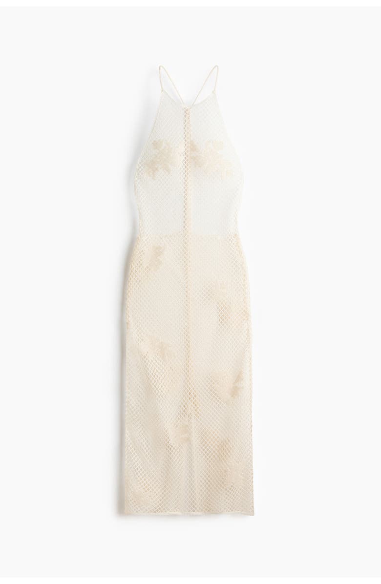 H&M Beaded Crochet-look Halterneck Dress, Alternate, color, Cream